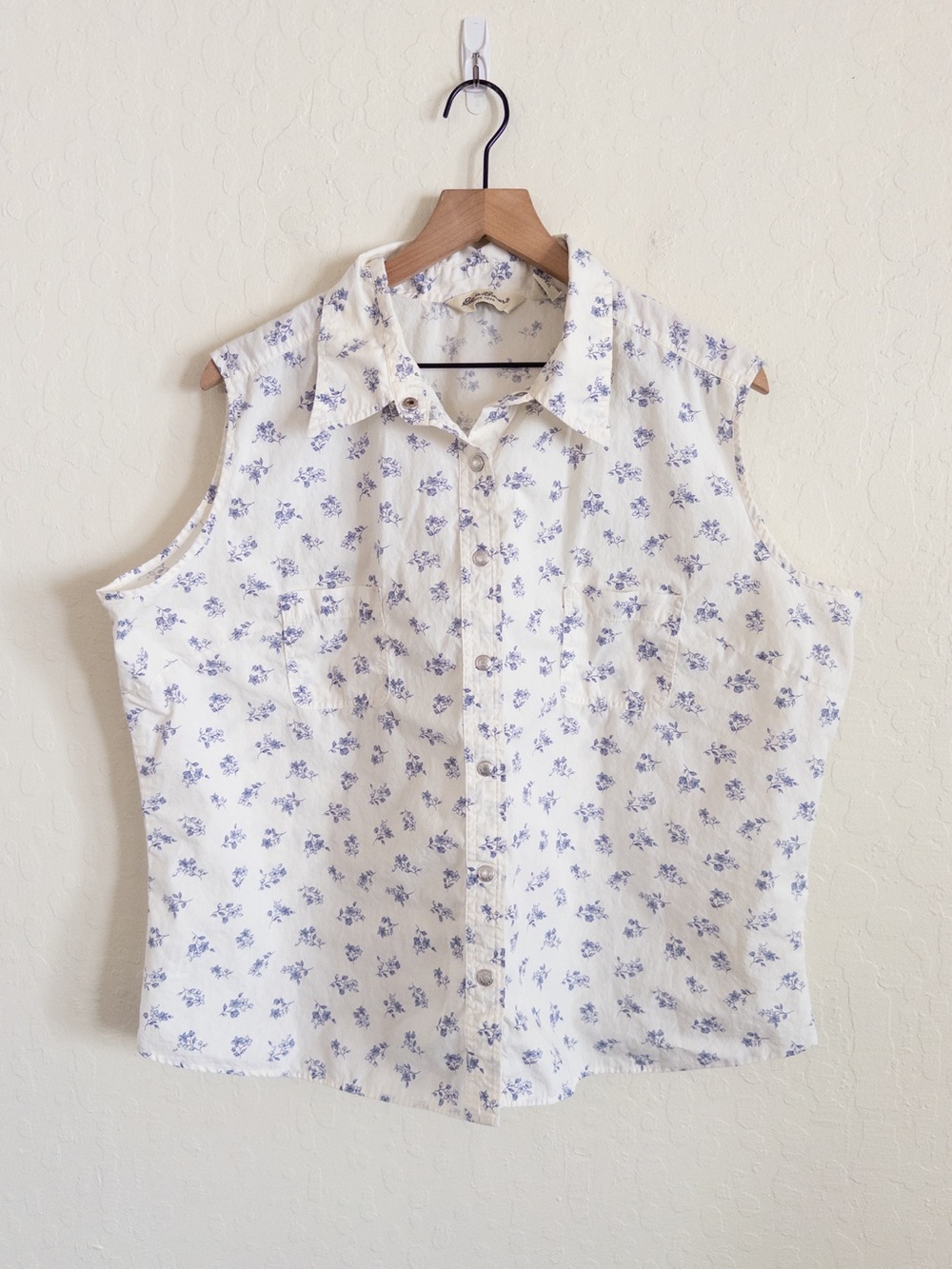 Vintage Eddie Bauer 100% Cotton Floral Sleeveless Button Front Shirt XXL Cottage